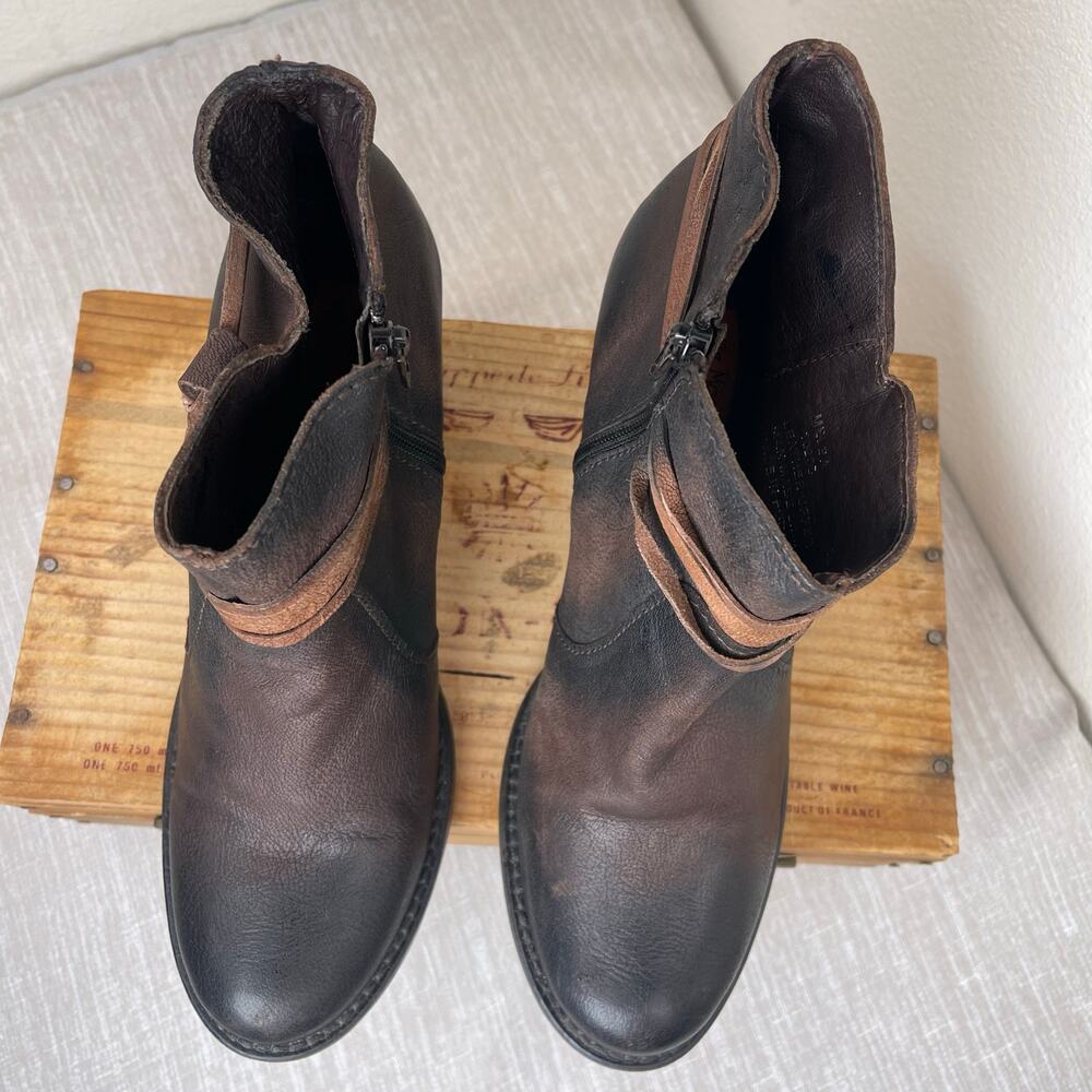Miz Mooz Women Brown Distressed Leather Wrap Tie Ankle Boots Size 10 Preowned - Picture 12 of 12
